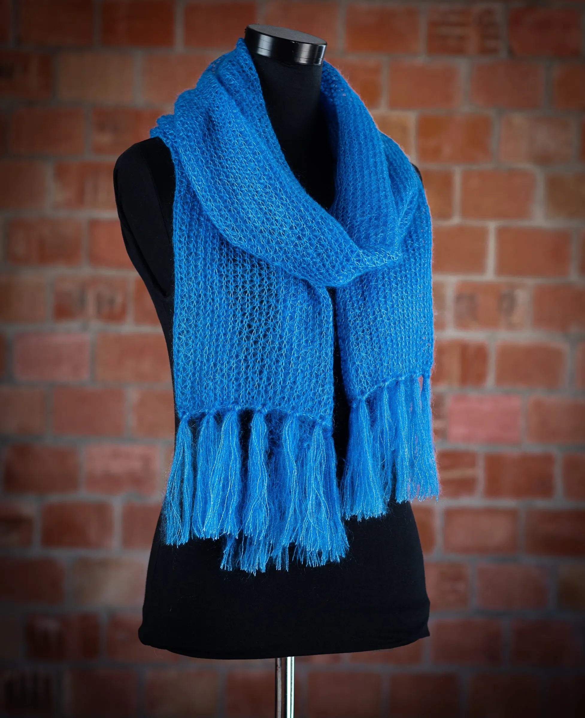 Mohair and silk triangle orders shawl, scarf, cowl, denim blue, hand knitted, kid and silk, luxurious, soft, warm and light, luxurious wool