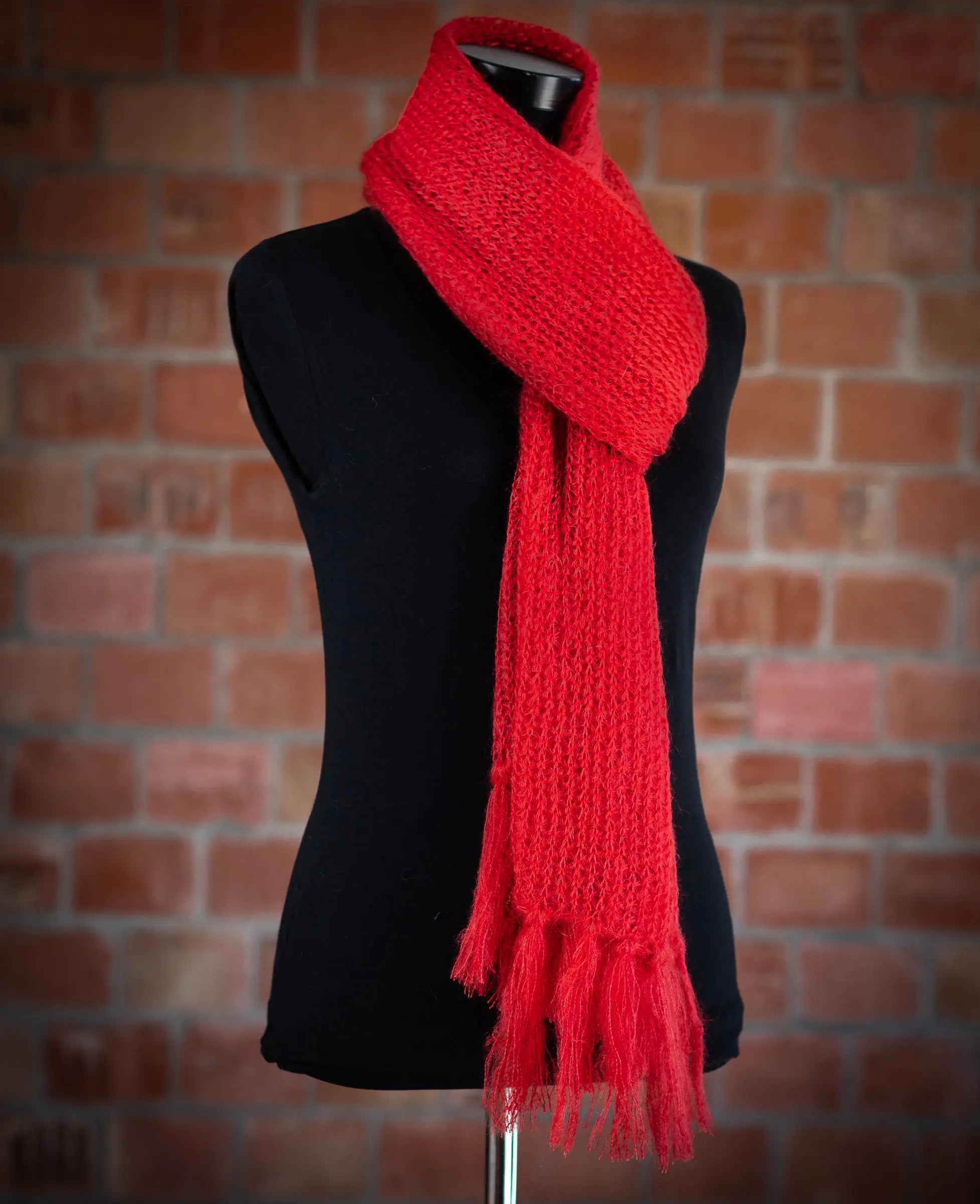 Handwoven deals red scarf in kidmohair and tencel. Kidmohair scarf, woven by hand, bright red. Little red wrap.